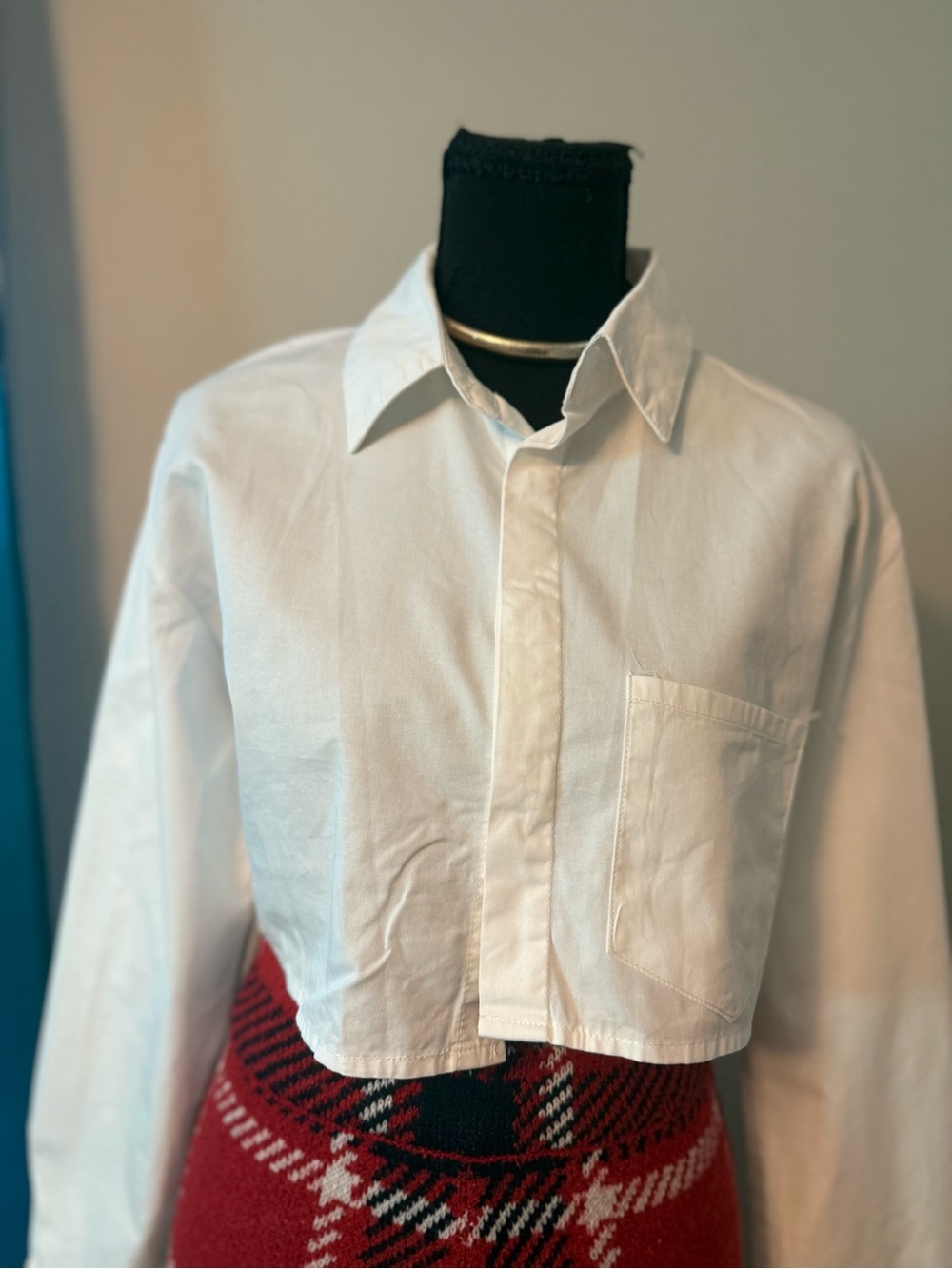 SHEIN White Cropped Button-Down Shirt